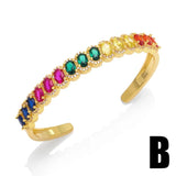 Chunky Rainbow Crystal Cuff Bangles Copper Plated Adjustable Bracelet