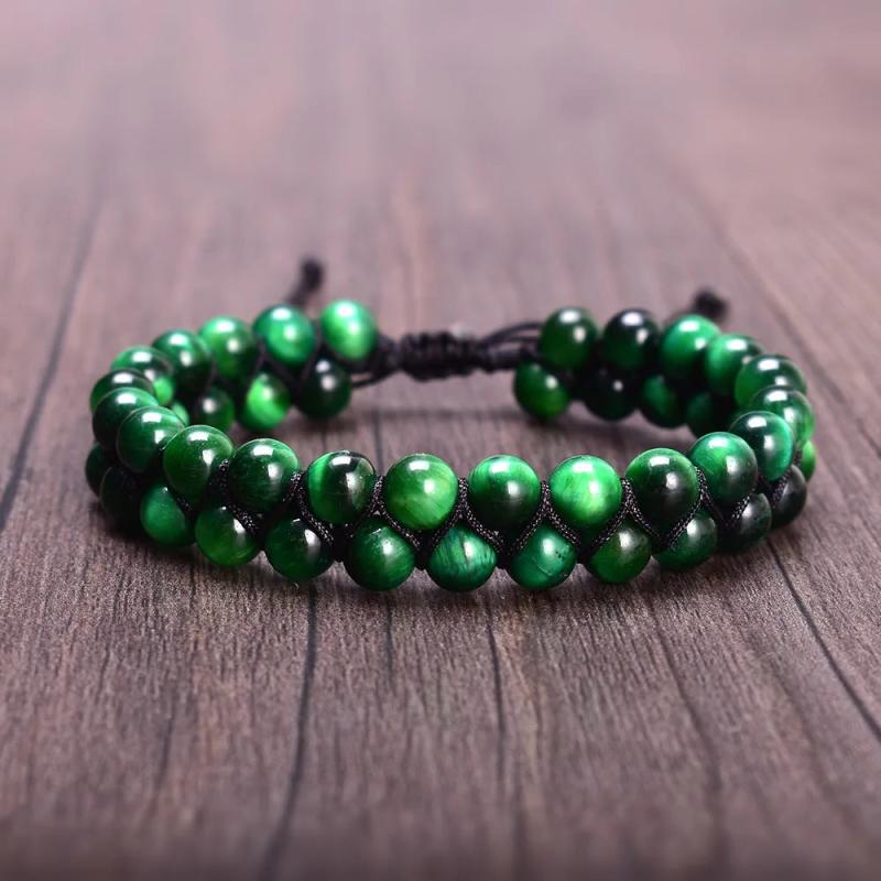 Green Tiger Eye Stone Braided Macrame Bracelet
