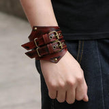 Punk Leather Wristband Bracelets for Men