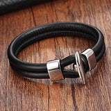 Stainless Steel Chain Bracelet Men Women Leather Toggle-clasp