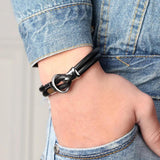 Stainless Steel Chain Bracelet Men Women Leather Toggle-clasp