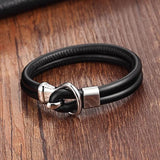 Stainless Steel Chain Bracelet Men Women Leather Toggle-clasp