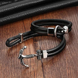Stainless Steel Chain Bracelet Men Women Leather Toggle-clasp