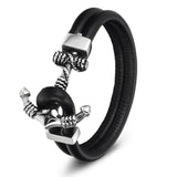 Stainless Steel Chain Bracelet Men Women Leather Toggle-clasp