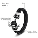 Stainless Steel Chain Bracelet Men Women Leather Toggle-clasp