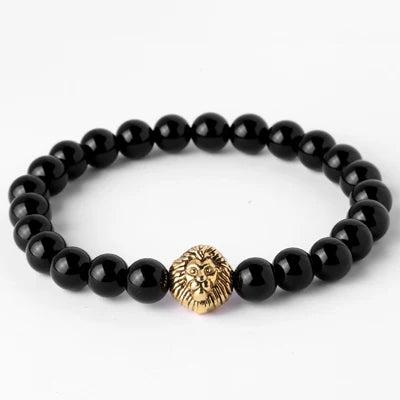 Mcllroy Men Bracelet Lion Head with Crown 8mm Natural Stone Beads