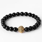 Mcllroy Men Bracelet Lion Head with Crown 8mm Natural Stone Beads