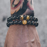 Mcllroy Men Bracelet Lion Head with Crown 8mm Natural Stone Beads