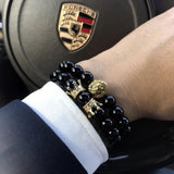 Mcllroy Men Bracelet Lion Head with Crown 8mm Natural Stone Beads