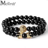Mcllroy Men Bracelet Lion Head with Crown 8mm Natural Stone Beads