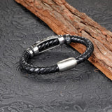 Megin D Stainless Steel Leather Bangle Bracelet for Men Women
