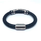Megin D Stainless Steel Leather Bangle Bracelet for Men Women