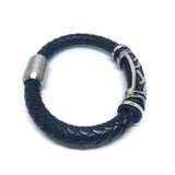 Megin D Stainless Steel Leather Bangle Bracelet for Men Women