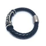 Megin D Stainless Steel Leather Bangle Bracelet for Men Women
