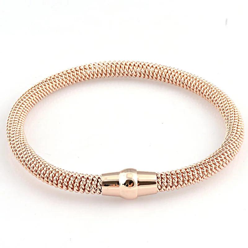Punk Cable Wire Bangles Stainless Steel Rose Cable Chains Cuff Bracelets