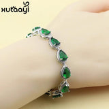 Water Drop Green Emerald Link Chain Bracelet 18+2cm Box