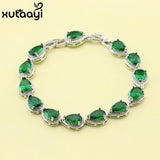 Water Drop Green Emerald Link Chain Bracelet 18+2cm Box