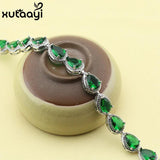 Water Drop Green Emerald Link Chain Bracelet 18+2cm Box