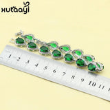 Water Drop Green Emerald Link Chain Bracelet 18+2cm Box