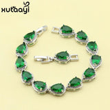 Water Drop Green Emerald Link Chain Bracelet 18+2cm Box