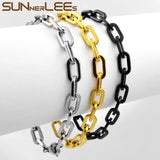 6.5mm Stainless Steel Geometric Link Chain Bracelet Silver Plated