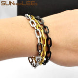 6.5mm Stainless Steel Geometric Link Chain Bracelet Silver Plated