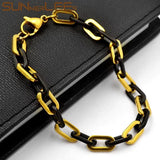 6.5mm Stainless Steel Geometric Link Chain Bracelet Silver Plated