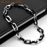6.5mm Stainless Steel Geometric Link Chain Bracelet Silver Plated