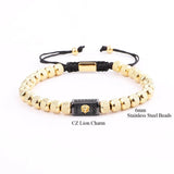 Stainless Steel CZ Lion Macrame Bracelet Men