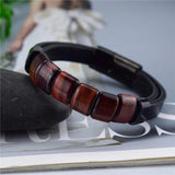 Men's Tiger Eye Stone Leather Bracelet Geometric Shape Bijoux Homme