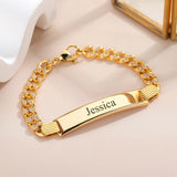 Engraving Name Charm Bracelet Stainless Steel Diamond Thick Hand Chain