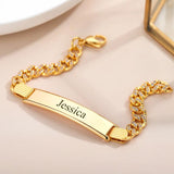 Engraving Name Charm Bracelet Stainless Steel Diamond Thick Hand Chain