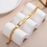 Engraving Name Charm Bracelet Stainless Steel Diamond Thick Hand Chain