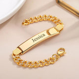 Engraving Name Charm Bracelet Stainless Steel Diamond Thick Hand Chain