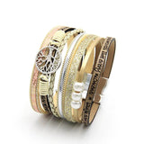 Bohemian Pearl Crystal Leather Multilayer Bracelet Women