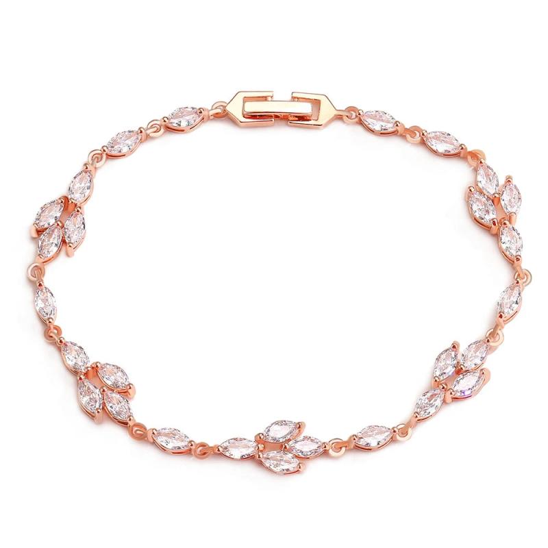 Uilz Leaf Charm CZ Bracelet Bride Chain Jewelry
