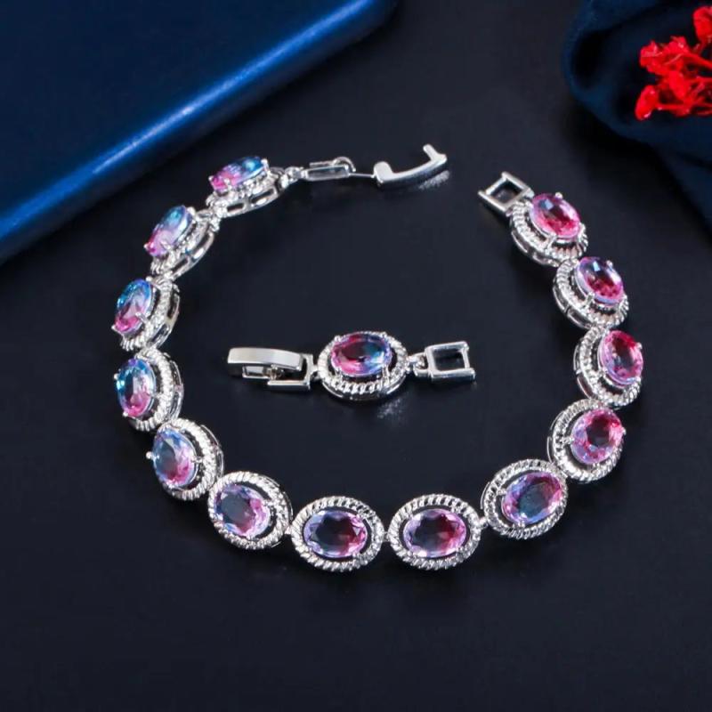 Zircons Fire Rainbow CZ Crystal Stone Round Charm Bracelet Women Party Jewelry