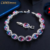 Zircons Fire Rainbow CZ Crystal Stone Round Charm Bracelet Women Party Jewelry