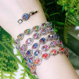 Zircons Fire Rainbow CZ Crystal Stone Round Charm Bracelet Women Party Jewelry
