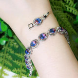 Zircons Fire Rainbow CZ Crystal Stone Round Charm Bracelet Women Party Jewelry