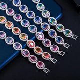 Zircons Fire Rainbow CZ Crystal Stone Round Charm Bracelet Women Party Jewelry