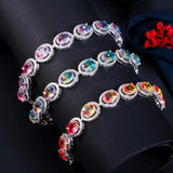 Zircons Fire Rainbow CZ Crystal Stone Round Charm Bracelet Women Party Jewelry
