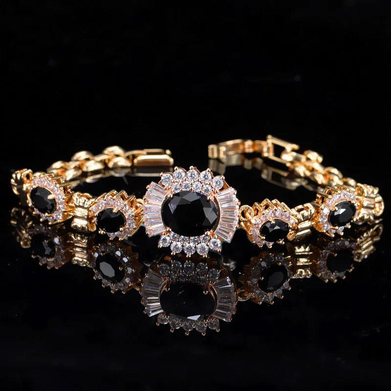 Flower Shape Chain Link Light Yellow CZ Crystal Stone Bracelet Bangle