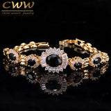 Flower Shape Chain Link Light Yellow CZ Crystal Stone Bracelet Bangle