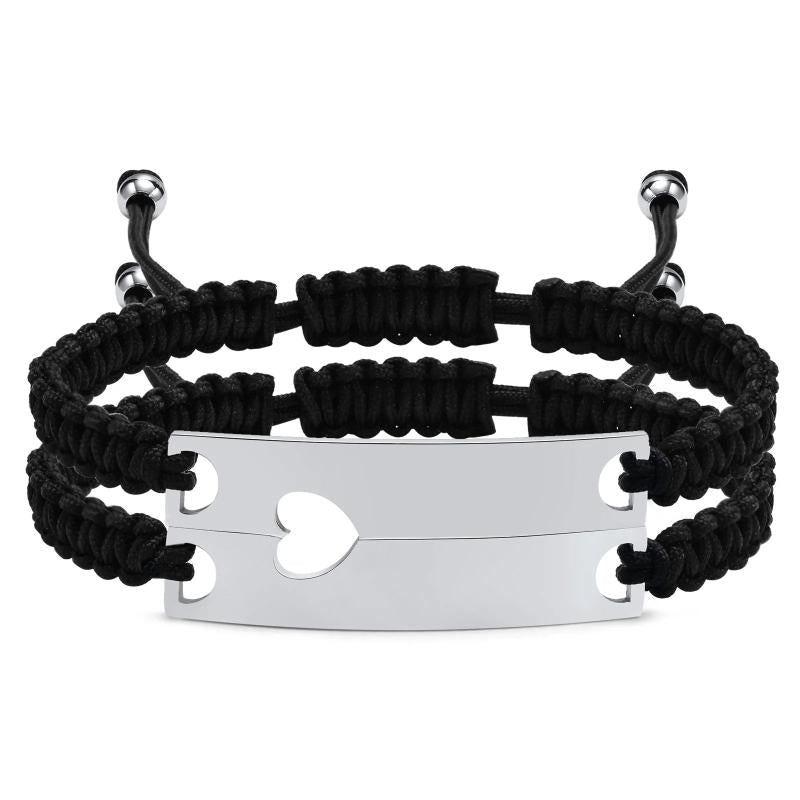 Custom Puzzle Heart Couple Bracelets, Engraved Name Date Logo Bangle