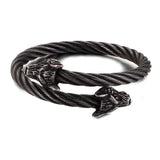 Punk Animal Double Wolf Heads Bangles Stainless Steel Male Jewelry