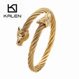 Punk Animal Double Wolf Heads Bangles Stainless Steel Male Jewelry
