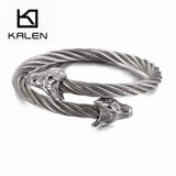 Punk Animal Double Wolf Heads Bangles Stainless Steel Male Jewelry