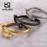 Punk Animal Double Wolf Heads Bangles Stainless Steel Male Jewelry