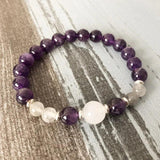 Selenite Amethysts Labradorite Moon Bracelet Healing Beaded Woman Purple Stone